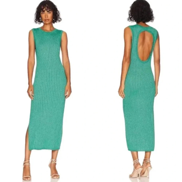 House of Harlow 1960 NWT Green Ribbed Sweater Dress Size Medium Sparkly Knit - Picture 1 of 13